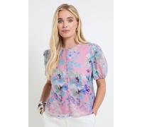Wallis Petite Organza Puff Sleeve Top In Pink pink