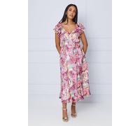 Wallis Petite Paisley Metallic Ruffle Shoulder Midi Dress In Green green 12