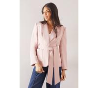 Wallis Petite Patch Pocket Tie Neck Blazer In Blush blush 16