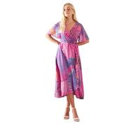 Wallis Petite Pink Floral Wrap Chiffon Midi Dress, 14, pink