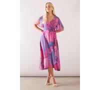 Petite Pink Floral Wrap Chiffon Midi Dress Wallis Pink 14