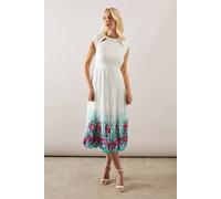 Wallis Petite Placement Print Lace Bodice Pleated Midi Dress In Ivory ivory 16
