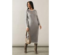 Wallis Petite Plain Tipped Knitted Midi Dress In Grey Marl grey marl L