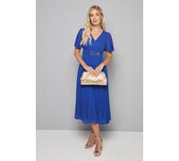 Wallis Petite Pleated Buckle Midi Dress In Cobalt cobalt 18