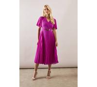 Wallis Petite Pleated Buckle Midi Dress In Purple purple 14
