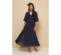 Wallis Petite Pleated Cape Sleeve Midi Dress In Navy navy 18