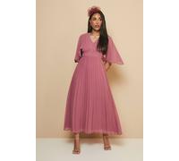 Wallis Petite Pleated Cape Sleeve Midi Dress In Rose rose 12