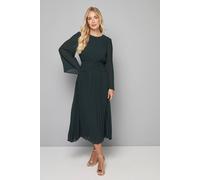 Wallis Petite Pleated Flare Sleeve Waist Detail Midi Dress In Green green 18
