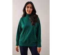 Wallis Petite Pocket Front Roll Neck Jumper In Forest forest S
