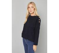 Wallis Petite Pointelle Sleeve Button Detail Jumper In Navy navy XL