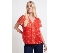 Wallis Petite Polka Dot Burn Out Lace Insert Blouse In Red red