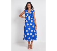 Wallis Women's Petite Polka Dot Dobby Ruffle Midi Dress in Blue | Size: 12 Wallis Blue 12