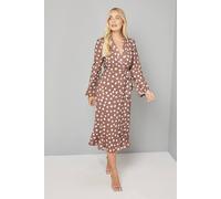Wallis Petite Polka Dot Wrap Midi Dress In Chocolate chocolate 16