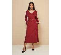 Wallis Women's Petite Ponte Jersey Belted Midi Dress in Wine | Size: 16 Wallis Wine 16