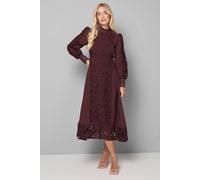 Petite Premium Lace Collarless Shirt Dress Wallis Burgundy 12