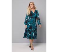 Wallis Petite Printed Chiffon Button Detail Midi Dress In Teal teal 20