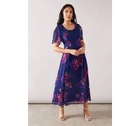 Wallis Petite Printed Chiffon Midi Dress In Blue blue