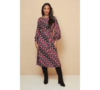 Wallis Petite Printed Jersey Belted Midi Dress In Pink pink 12