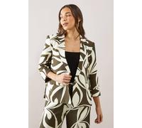 Wallis Petite Printed Linen Single Breasted Blazer In Khaki khaki 14