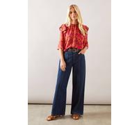 Wallis Petite Printed Ruffle Sleeve Blouse In Pink pink 18