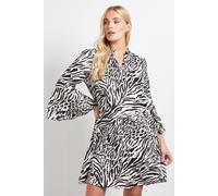 Wallis Women's Petite Printed Ruffle Sleeve Shift Dress in Mono | Size: 12 Wallis Mono 12