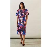 Wallis Petite Printed Satin Wrap Waist Midi Dress In Plum plum 18