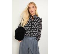 Wallis Petite Printed Shirred Neck Blouse In Black black