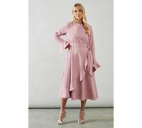 Wallis Petite Ruffle Front Belted Midi Dress In Blush blush 16