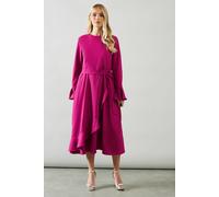 Wallis Petite Ruffle Front Belted Midi Dress In Magenta magenta 10