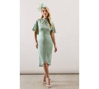 Wallis Women's Petite Satin Cape Sleeve Keyhole Dress in Sage | Size: 10 Wallis Sage 10