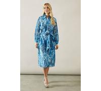 Wallis Petite Satin Detail Organza Midi Shirt Dress In Blue blue 12