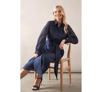 Wallis Petite Satin Detail Organza Midi Shirt Dress In Navy navy 16
