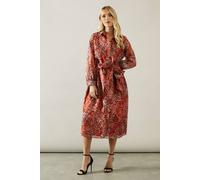 Wallis Petite Satin Detail Organza Midi Shirt Dress In Orange orange 16