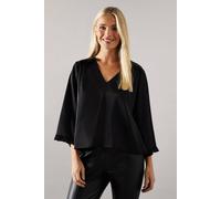 Wallis Petite Satin Flute Sleeve Frill Detail Blouse In Black black 12