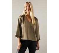 Wallis Petite Satin Flute Sleeve Frill Detail Blouse In Olive olive 8