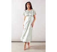Wallis Petite Satin Jacquard Button Through Midaxi Dress In Green green 10