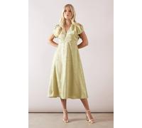 Wallis Petite Satin Jacquard Pleat Detail Midi Dress In Green green 16