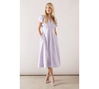 Wallis Petite Satin Jacquard Pleat Detail Midi Dress In Lilac lilac 14