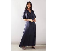 Wallis Petite Satin Kimono Sleeve Maxi Dress In Navy navy 10