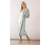 Petite Satin Ruched Sleeve Midaxi Dress Wallis Sage 14