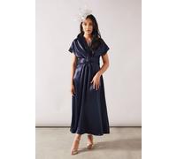 Wallis Petite Satin Twist Detail Midaxi Dress In Navy navy 12
