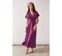 Wallis Petite Satin Twist Detail Midaxi Dress In Plum plum 18