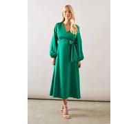 Wallis Petite Satin Wrap Midi Dress In Green green 12