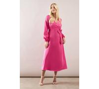Wallis Petite Satin Wrap Midi Dress In Pink pink 12
