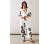 Wallis Petite Scallop Trim Printed Wrap Wide Leg Jumpsuit In Ivory ivory 10