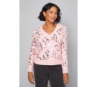 Wallis Petite Sequin Collared V Neck Jumper In Mauve mauve