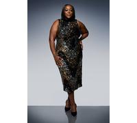 Wallis Petite Sequin Velvet High Neck Midi Dress In Black black