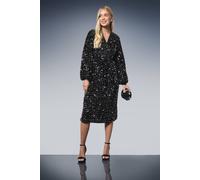 Wallis Petite Sequin Velvet Midi Dress In Black black