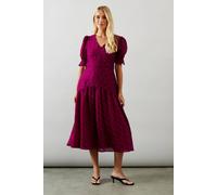 Wallis Women's Petite Spot Puff Sleeve Midi Dress in Pink | Size: 12 Wallis Pink 12