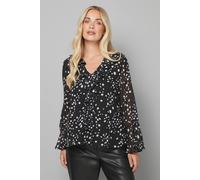 Wallis Petite Spot Ruffle Blouse In Black black 14